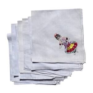 Embroidered Cloth Hankies Embroidered With Indie Dancers Boho Baliwood Set of 7